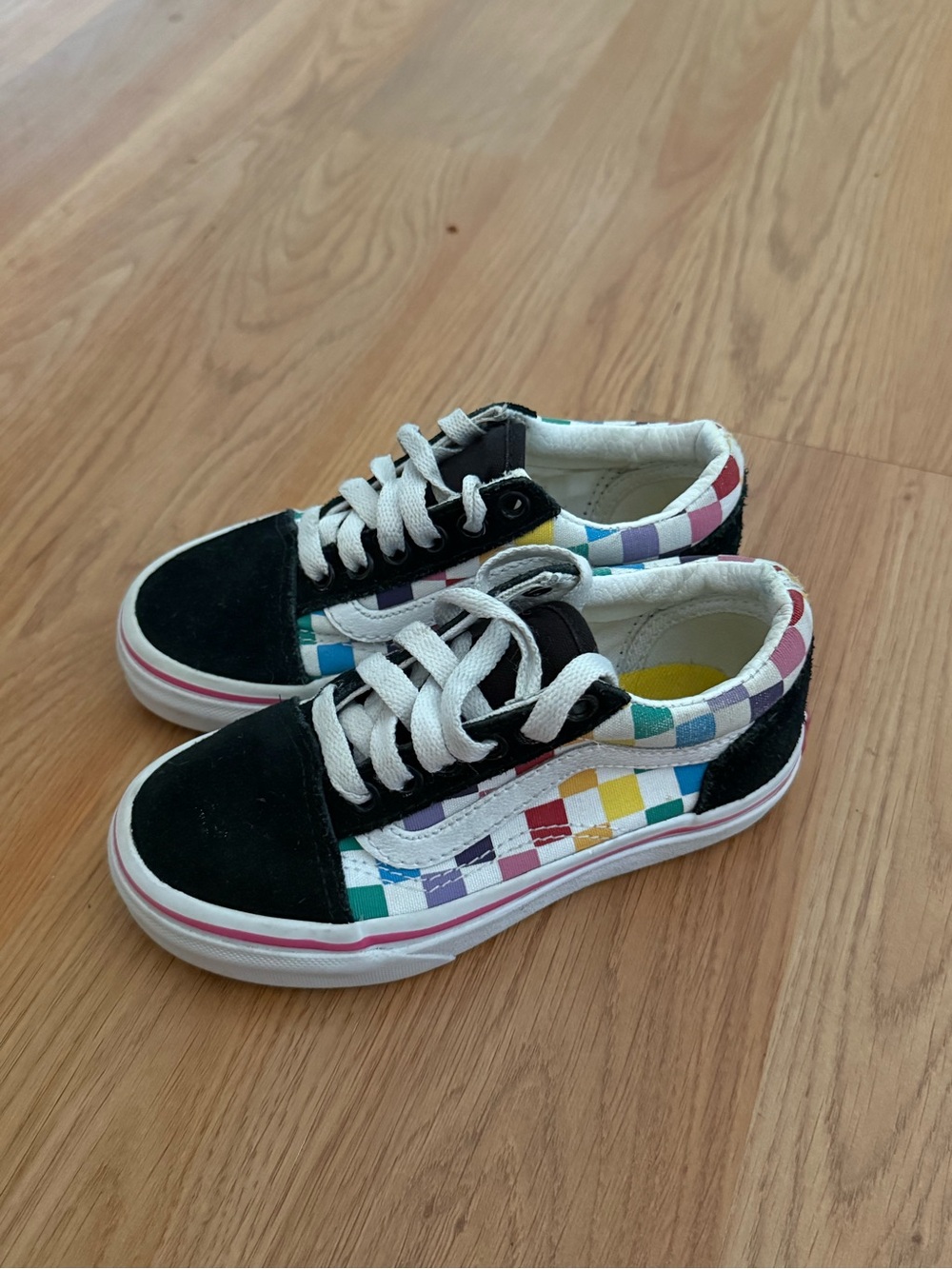 Vans Kids Checkerboard Rainbow Old Skool Skate Shoes - 10.5